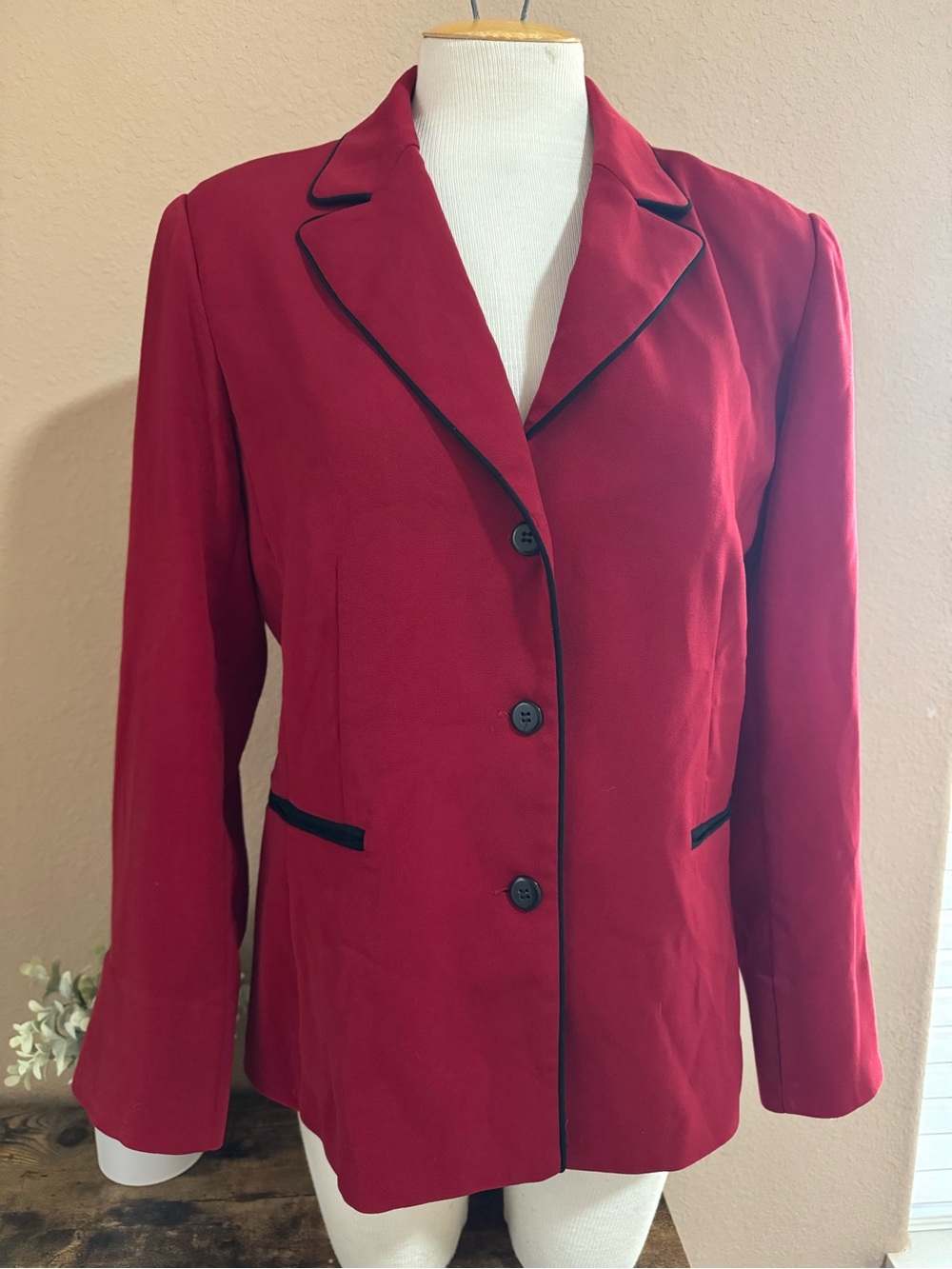 Studio I Red Blazer with Black Piping